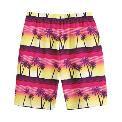 Sunset Palm Tree Pattern Print Cotton Shorts