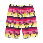 Sunset Palm Tree Pattern Print Cotton Shorts