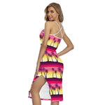 Sunset Palm Tree Pattern Print Cross Back Cami Dress