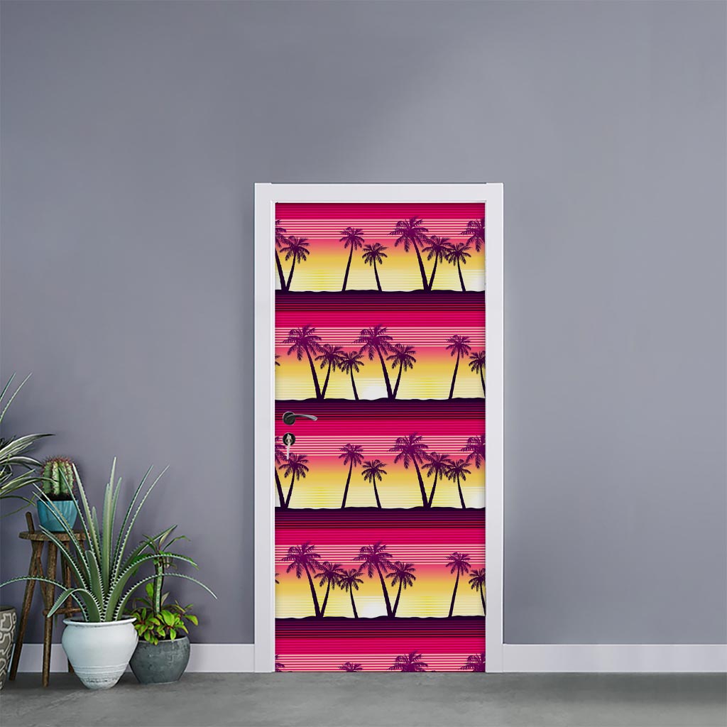 Sunset Palm Tree Pattern Print Door Sticker