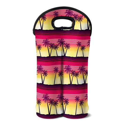 Sunset Palm Tree Pattern Print Double Neoprene Wine Tote