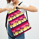 Sunset Palm Tree Pattern Print Drawstring Backpack