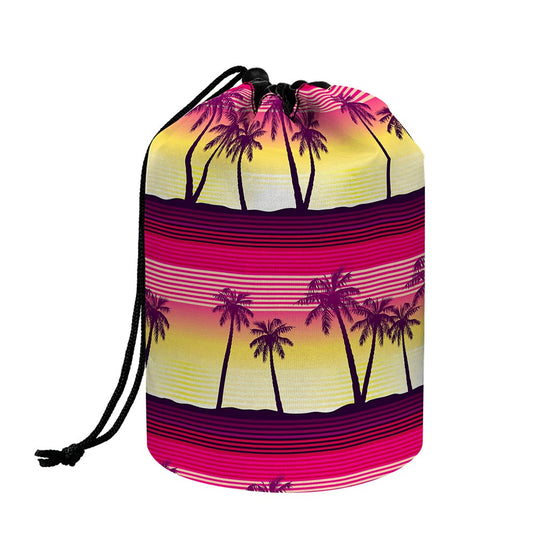 Sunset Palm Tree Pattern Print Drawstring Makeup Bag