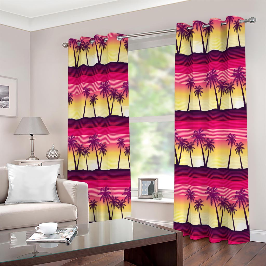 Sunset Palm Tree Pattern Print Extra Wide Grommet Curtains