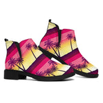 Sunset Palm Tree Pattern Print Flat Ankle Boots