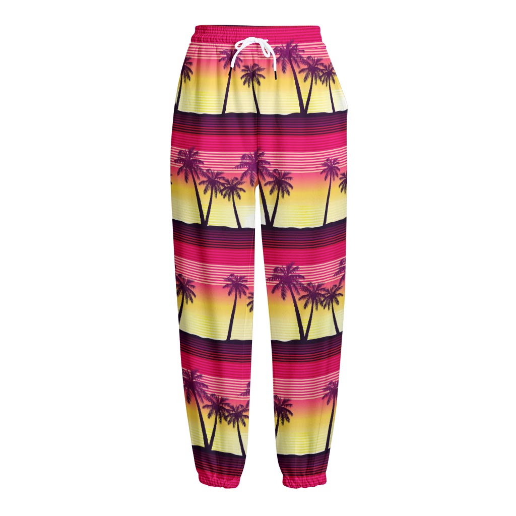 Sunset Palm Tree Pattern Print Fleece Lined Knit Pants