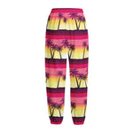 Sunset Palm Tree Pattern Print Fleece Lined Knit Pants