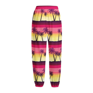 Sunset Palm Tree Pattern Print Fleece Lined Knit Pants