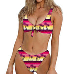 Sunset Palm Tree Pattern Print Front Bow Tie Bikini