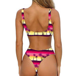 Sunset Palm Tree Pattern Print Front Bow Tie Bikini