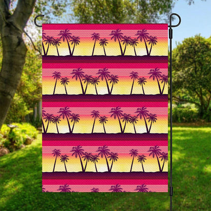 Sunset Palm Tree Pattern Print Garden Flag
