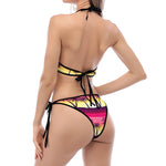 Sunset Palm Tree Pattern Print Halter Scoop Tie Side Bikini