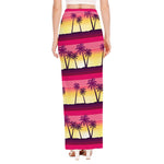 Sunset Palm Tree Pattern Print High Slit Maxi Skirt
