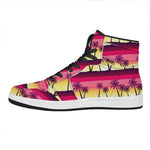 Sunset Palm Tree Pattern Print High Top Leather Sneakers