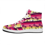 Sunset Palm Tree Pattern Print High Top Leather Sneakers