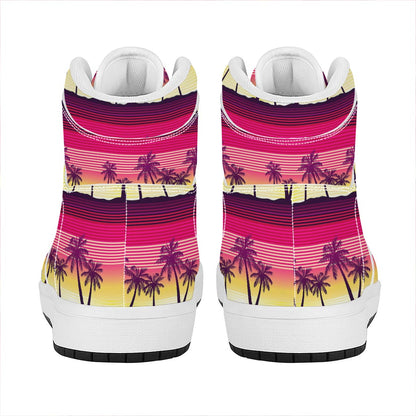Sunset Palm Tree Pattern Print High Top Leather Sneakers