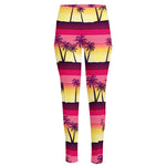 Sunset Palm Tree Pattern Print High-Waisted Pocket Leggings