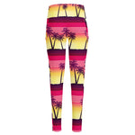 Sunset Palm Tree Pattern Print High-Waisted Pocket Leggings