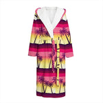 Sunset Palm Tree Pattern Print Hooded Bathrobe