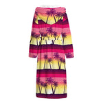 Sunset Palm Tree Pattern Print Hooded Bathrobe