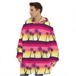 Sunset Palm Tree Pattern Print Hoodie Blanket