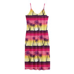 Sunset Palm Tree Pattern Print Jersey Midi Cami Dress
