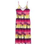 Sunset Palm Tree Pattern Print Jersey Midi Cami Dress