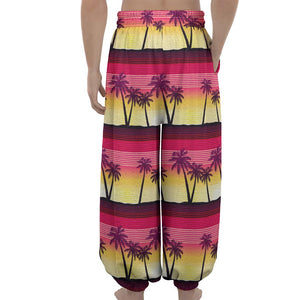 Sunset Palm Tree Pattern Print Lantern Pants