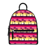 Sunset Palm Tree Pattern Print Leather Backpack