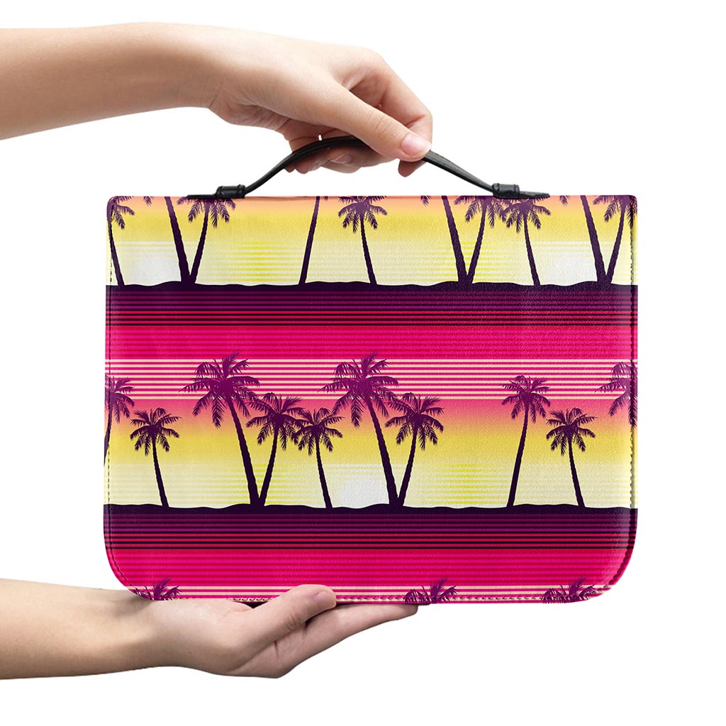 Sunset Palm Tree Pattern Print Leather Bible Cover