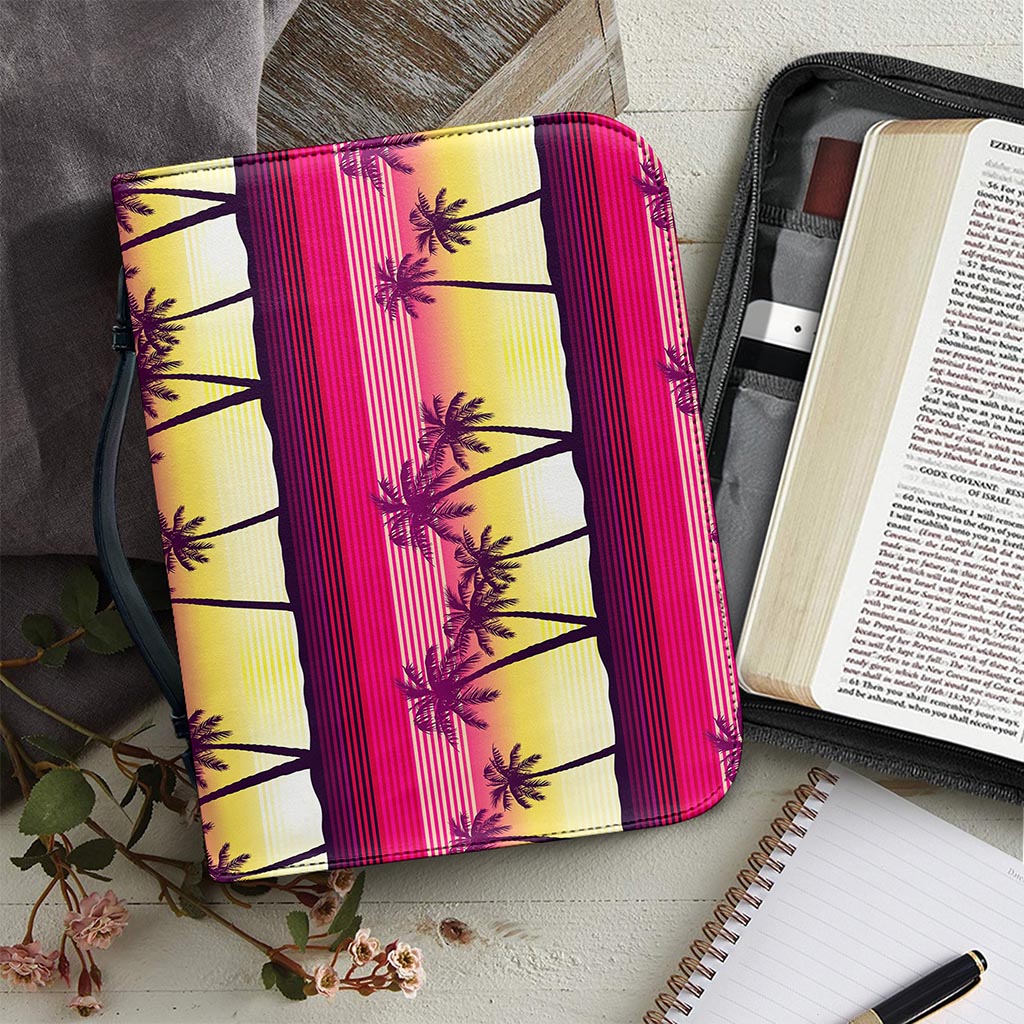 Sunset Palm Tree Pattern Print Leather Bible Cover