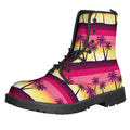 Sunset Palm Tree Pattern Print Lace-Up Boots