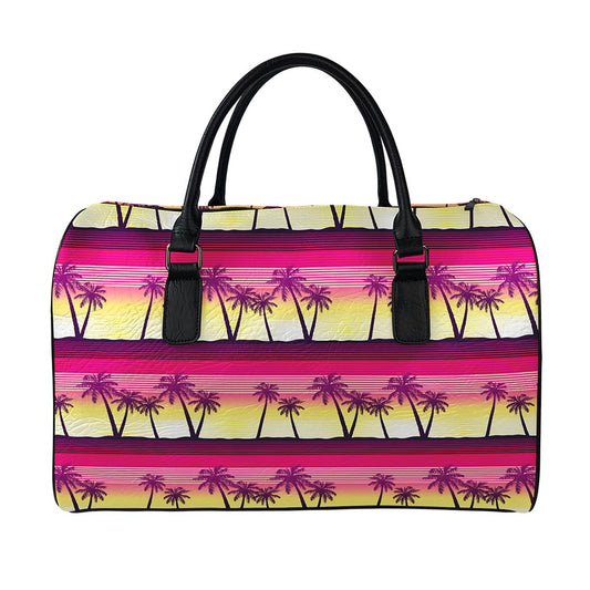 Sunset Palm Tree Pattern Print Leather Duffle Bag