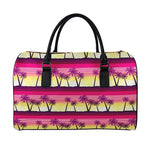 Sunset Palm Tree Pattern Print Leather Duffle Bag