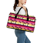 Sunset Palm Tree Pattern Print Leather Duffle Bag
