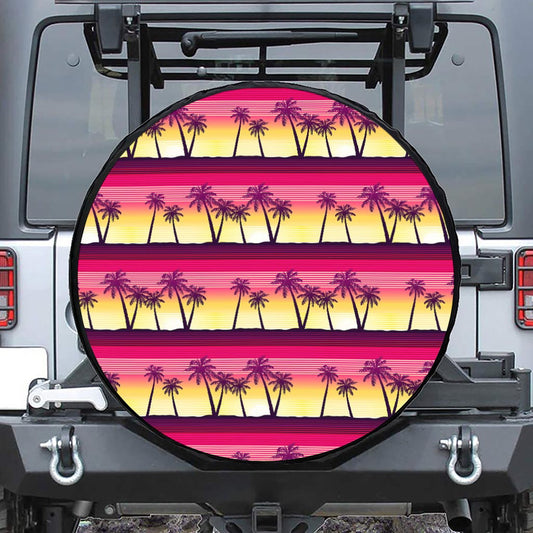 Sunset Palm Tree Pattern Print Leather Spare Tire Cover