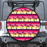 Sunset Palm Tree Pattern Print Leather Spare Tire Cover