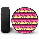 Sunset Palm Tree Pattern Print Leather Spare Tire Cover