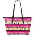 Sunset Palm Tree Pattern Print Leather Tote Bag With Zipper