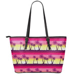Sunset Palm Tree Pattern Print Leather Tote Bag
