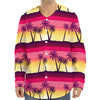 Sunset Palm Tree Pattern Print Long Sleeve Baseball Jersey