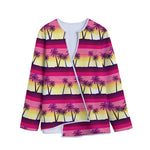 Sunset Palm Tree Pattern Print Long Sleeve Short Coat