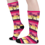 Sunset Palm Tree Pattern Print Long Socks