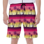 Sunset Palm Tree Pattern Print Men's Beach Shorts