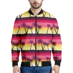 Sunset Palm Tree Pattern Print Men's Bomber Jacket