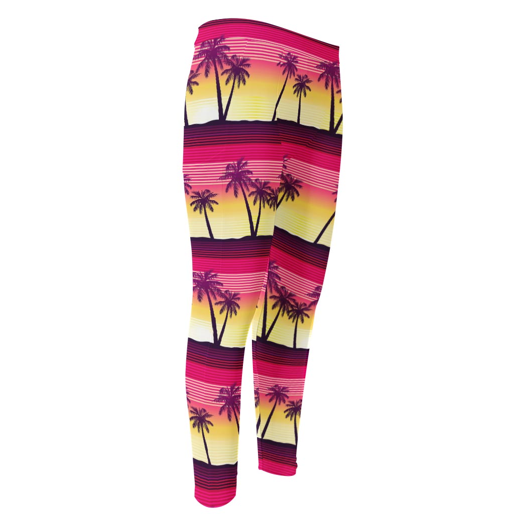 Sunset Palm Tree Pattern Print Men's Compression Pants
