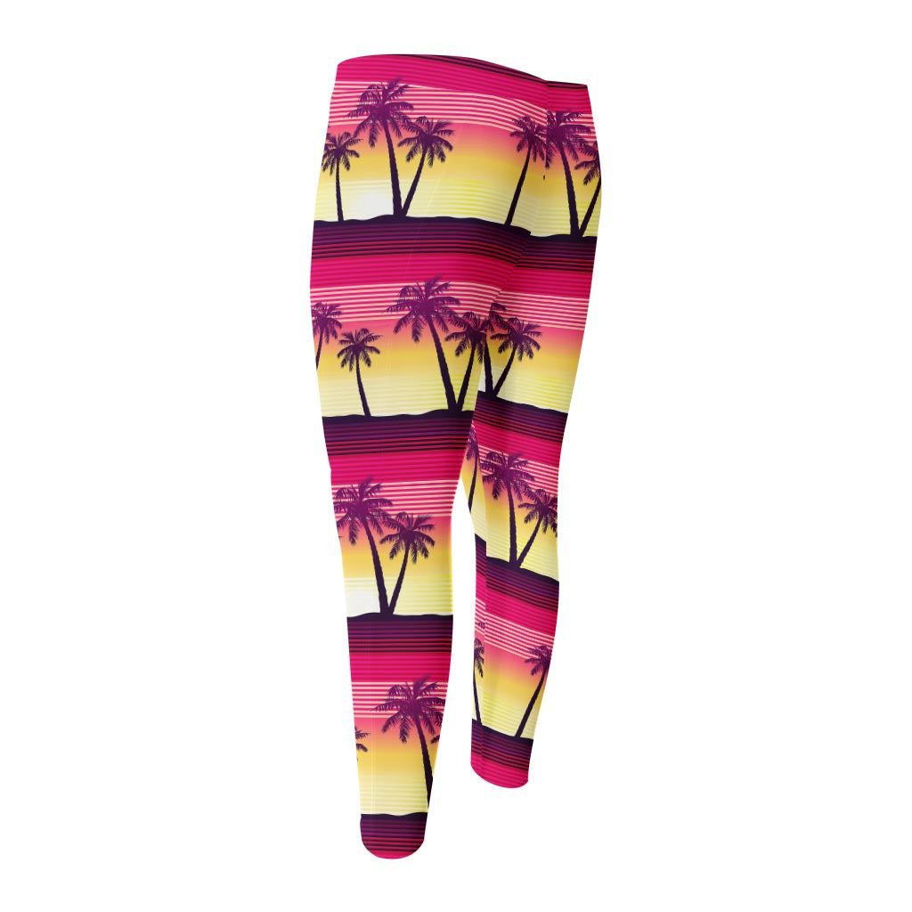 Sunset Palm Tree Pattern Print Men's Compression Pants