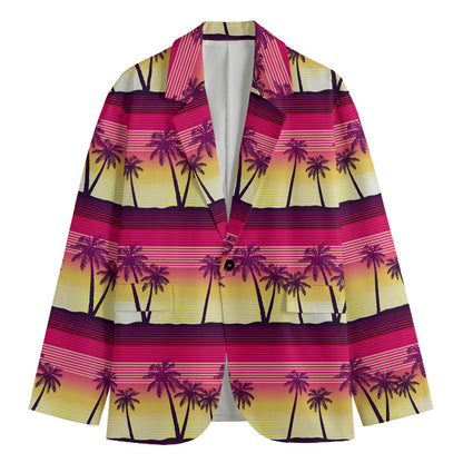 Sunset Palm Tree Pattern Print Men's Cotton Blazer