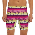 Sunset Palm Tree Pattern Print Men's Long Boxer Briefs