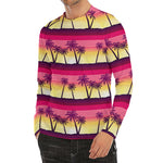 Sunset Palm Tree Pattern Print Men's Long Sleeve Rash Guard